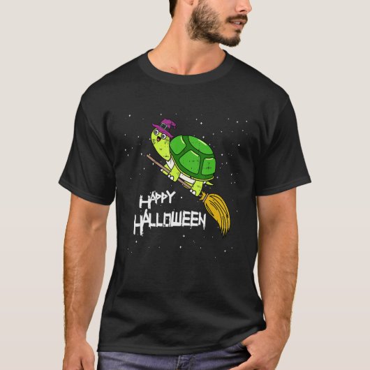 T-shirt Turtle Witch Broomstick Night Cute Reptile Hallowe (Devant)