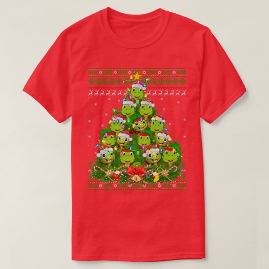 T-shirt Turtle Xmas Lighting Tree Santa Turtle Ugly Christ (Design devant)