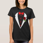 T-shirt Tuxedo Avec Fleur Rouge Mariage Fake Tux Bachelor (Devant)