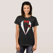 T-shirt Tuxedo Avec Fleur Rouge Mariage Fake Tux Bachelor  (Devant entier)