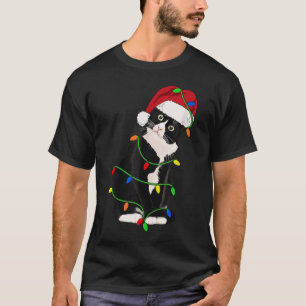 T-shirt Tuxedo Cat Meow Père Noël Tuxie Feux d'arbre de No