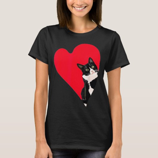 T-shirt Tuxedo Cat Valentine Heart For Kitten And Animal L (Devant)
