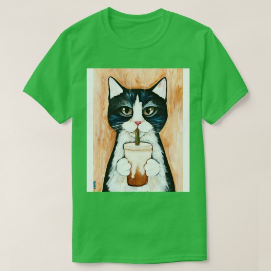 T-shirt Tuxedo Chat avec café glacé (Design devant)