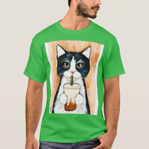 T-shirt Tuxedo Chat avec café glacé