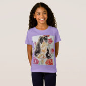 T-Shirt Tuxedo Chat Cute Rose Fleurs Chats Aquarelle Rose (Devant entier)