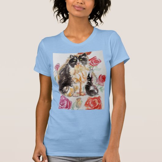 T-shirt Tuxedo Chat Cute Rose Fleurs Chats Aquarelle Rose (Devant)