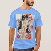 T-shirt Tuxedo Chat Cute Rose Fleurs Chats Aquarelle Rose (Devant)