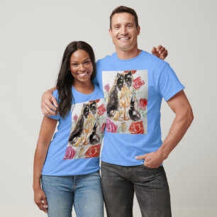 T-shirt Tuxedo Chat Cute Rose Fleurs Chats Aquarelle Rose