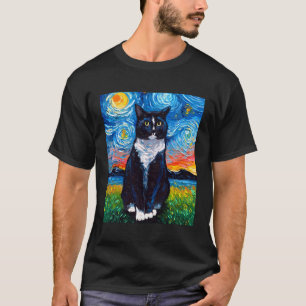 T-shirt Tuxedo Chat Noir Et Blanc Starry Night Art Par Aja