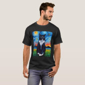 T-shirt Tuxedo Chat Noir Et Blanc Starry Night Art Par Aja (Devant entier)