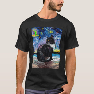 T-shirt Tuxedo Chat Starry Nuit Van Gogh Chat Chat Art Tux