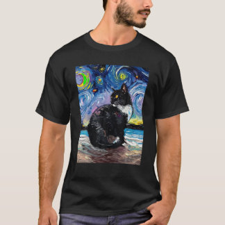 T-shirt Tuxedo Chat Starry Nuit Van Gogh Chat Chat Art Tux