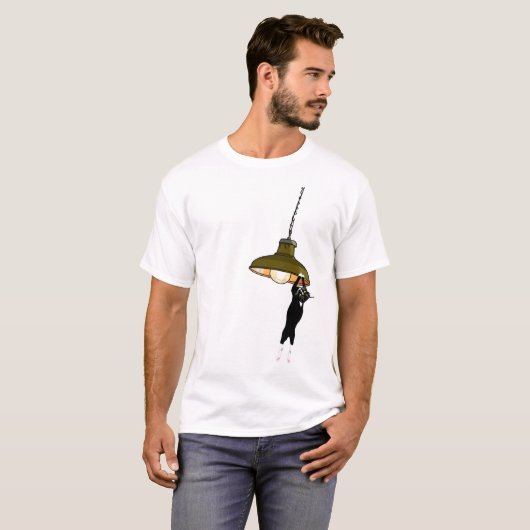 T-shirt Tuxedo Chat suspendu sur la lampe (Devant entier)