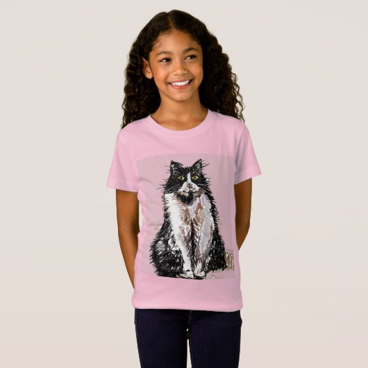 T-Shirt Tuxedo Chats chats mignonnes Filles Noires et Blan (Devant entier)