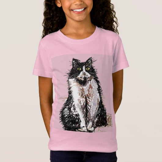 T-Shirt Tuxedo Chats chats mignonnes Filles Noires et Blan (Devant)
