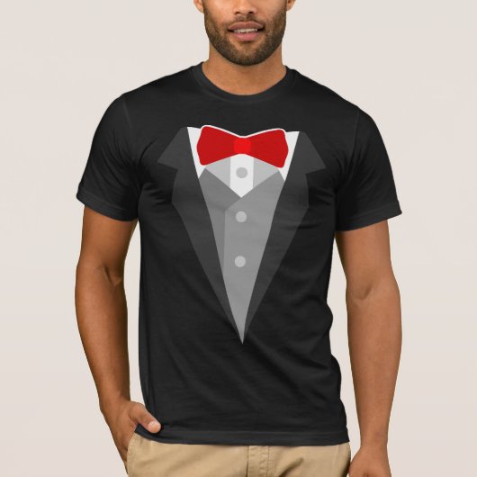 t-shirt tuxedo cravate arc rouge (Devant)