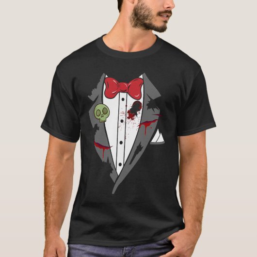 T-shirt Tuxedo Éffrayant Halloween Costume Bow Cravate (Devant)