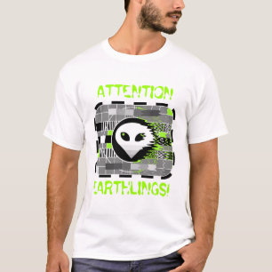 T-shirt TV Alien 'ATTENTION REGARDE ! ', blanc de base pou
