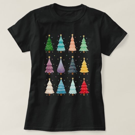 T-shirt Twelve Festive Trees: Colorful Holiday Print (Design devant)