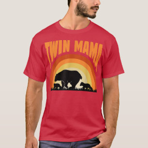 T-shirt Twin Mama Ours Drôle Avec Deux Cubs Retro Sunset M