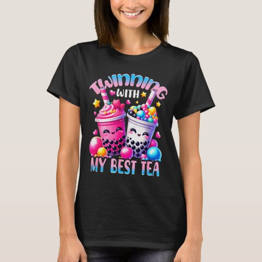 T-shirt Twinning With My Tea Bubble Tea Boba Ie Friendship (Devant)