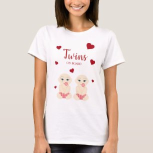 T-shirt Twins On Board Quote with Réseau Hearts Design