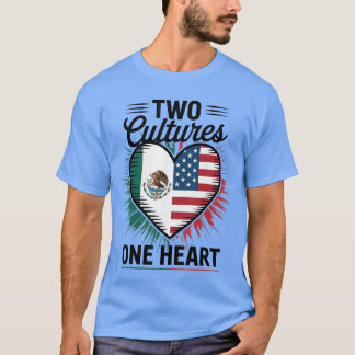 T-shirt Two Cultures One Heart Meican Flag American Flag U