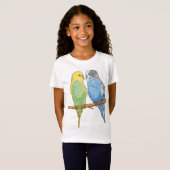 T-Shirt Two cute bleu et green Budgies (Devant entier)