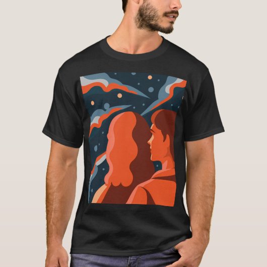 T-shirt Two Figures Contemplating an Abstract Cosmic Scene (Devant)
