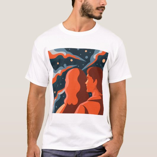 T-shirt Two Figures Contemplating an Abstract Cosmic Scene (Devant)
