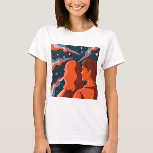 T-shirt Two Figures Contemplating an Abstract Cosmic Scene (Devant)