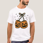 T-shirt Two Kawaii Jack-O'-Lantern Pumpkins with Bow (Devant)