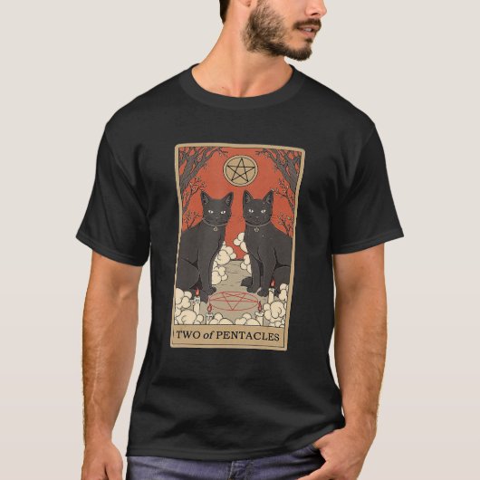 T-shirt Two Of Pentacles Tarot Card Cat (Devant)