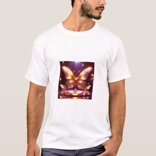 T-shirt Two Small Fairies Surround A Golden Butterfly (Devant)