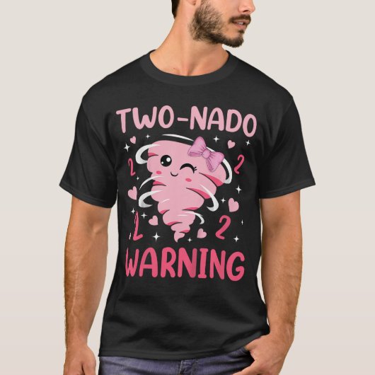 T-shirt Twonado Warning 2nd Birthday Pinkornado Birthday f (Devant)