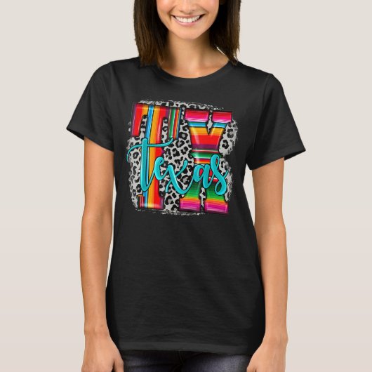 T-shirt TX Texas Serape Leopard Motif Western Motif (Devant)