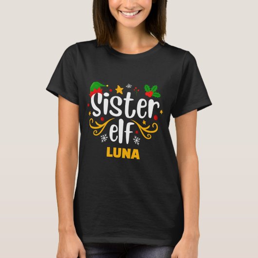 T-shirt Tygraphy Sister Elf Fun Family Matching  (Devant)