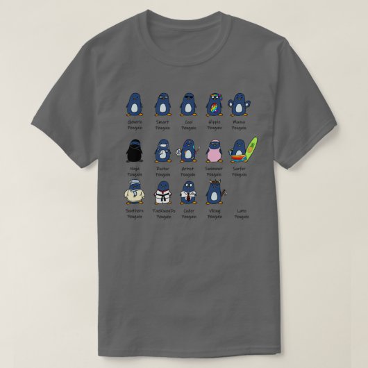 T-shirt Types de conception de pingouins (Design devant)
