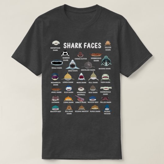 T-shirt Types De Visages De Requins (Design devant)