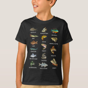 T-shirt Types d'espèces de poissons d'eau douce Pêche Pêch
