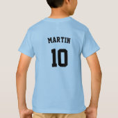 T-shirt Typographie bleue Soccer nom de l'équipe numéro pe (Dos)