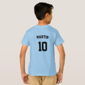 T-shirt Typographie bleue Soccer nom de l'équipe numéro pe (Dos entier)