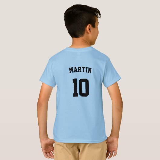 T-shirt Typographie bleue Soccer nom de l'équipe numéro pe (Dos entier)