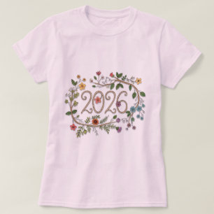 T-shirt Typographie botanique 2026 avec vignes fleuries