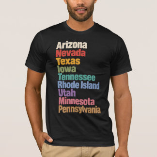 T-shirt Typographie colorée des États américains