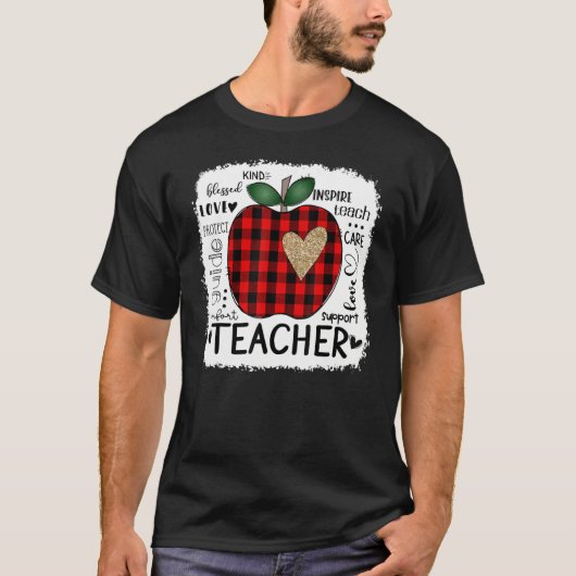 T-shirt Typographie de l'enseignant Apple Red Plaid Valent (Devant)