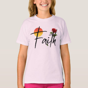 T-shirt Typographie Faith Black avec rose