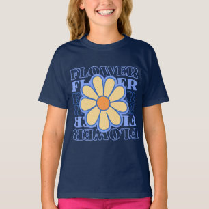 T-shirt typographie florale rétro bleue pour les amoureux