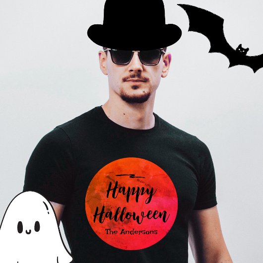 T-shirt Typographie Pleine lune effrayante Orange noir Hal