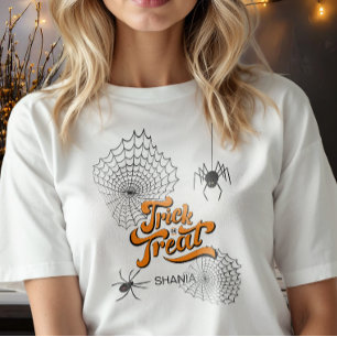T-shirt Typographie Trick or Treat avec araignées ID680